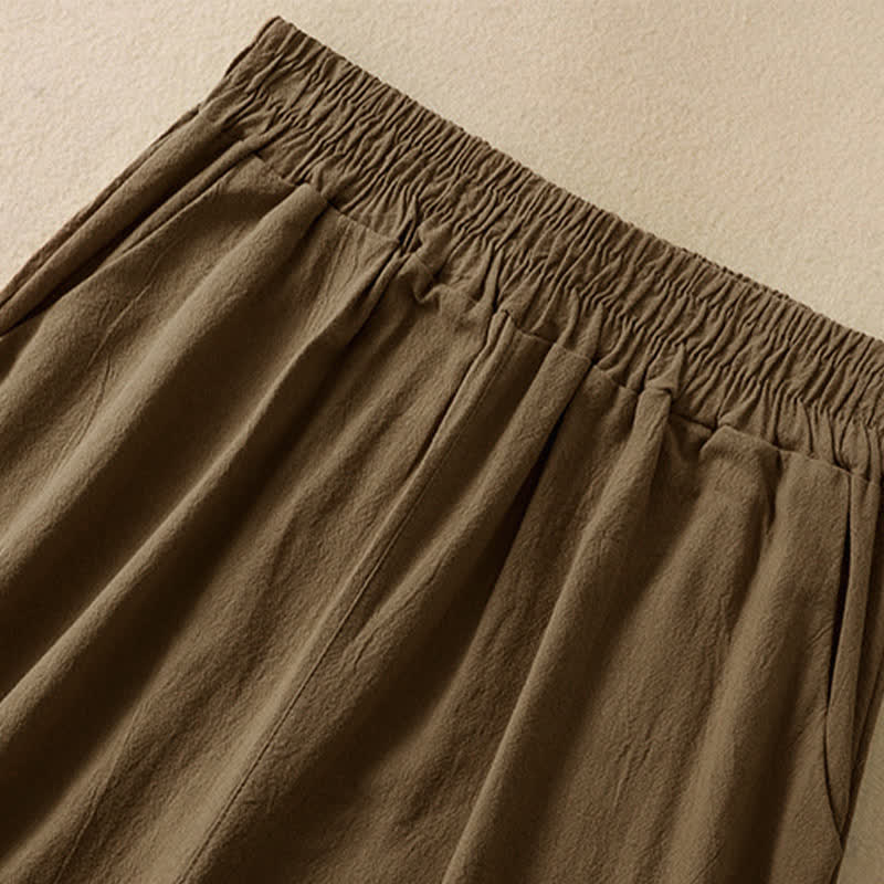 Buddha Stones Hochtaillierte, kurze Capri-Baumwollhose mit weitem Bein und Taschen für Damen - image 2