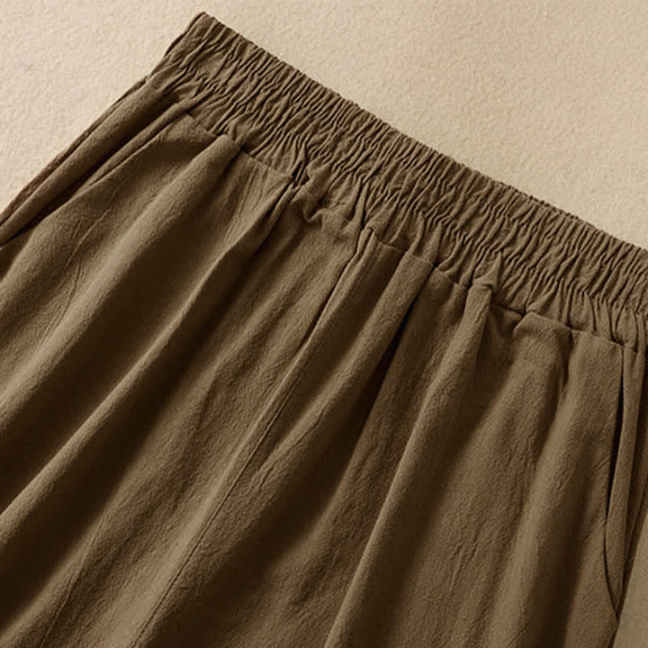 Buddha Stones Hochtaillierte, kurze Capri-Baumwollhose mit weitem Bein und Taschen für Damen - image 2