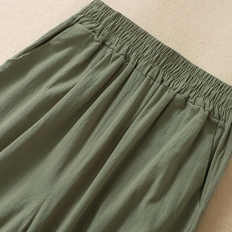 Buddha Stones Hochtaillierte, kurze Capri-Baumwollhose mit weitem Bein und Taschen für Damen - image 14