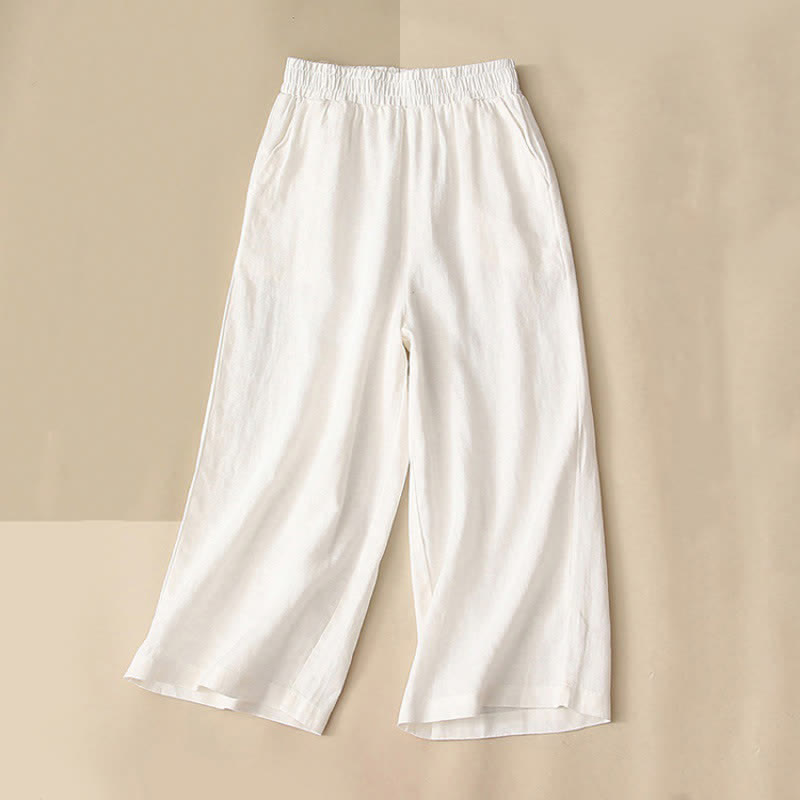Buddha Stones Hochtaillierte, kurze Capri-Baumwollhose mit weitem Bein und Taschen für Damen - Weiß - US 8-10, UK/AU 12-14, EU 40-42 (2XL) - image 7