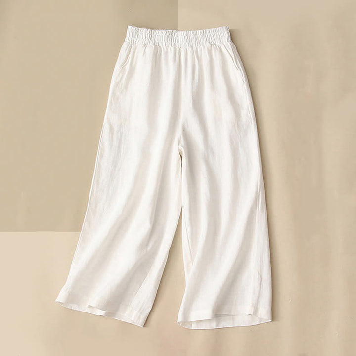 Buddha Stones Hochtaillierte, kurze Capri-Baumwollhose mit weitem Bein und Taschen für Damen - Weiß - US 8-10, UK/AU 12-14, EU 40-42 (2XL) - image 7