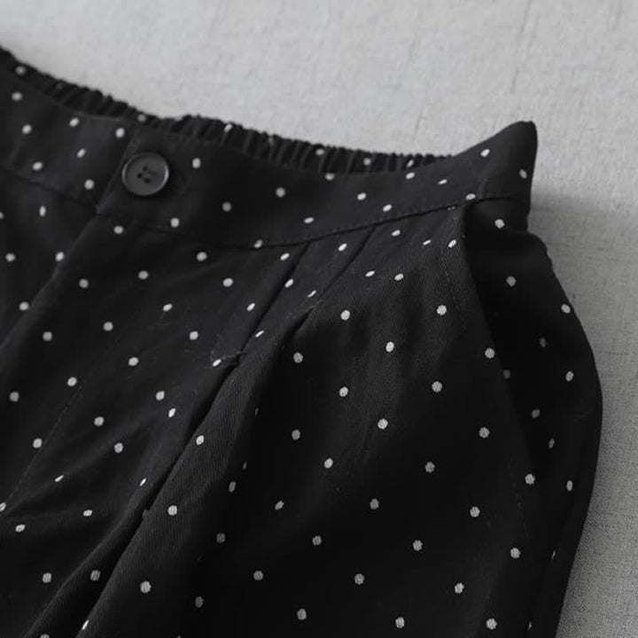 Buddha Stones Damen-Caprihose aus Baumwolle mit weitem Bein und Taschen, verziert mit Polka-Dot-Spitzenmuster - image 2