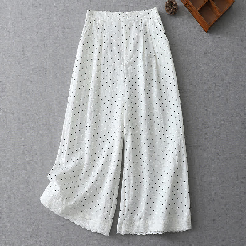 Buddha Stones Damen-Caprihose aus Baumwolle mit weitem Bein und Taschen, verziert mit Polka-Dot-Spitzenmuster - Weiß - US 8-10, UK/AU 12-14, EU 40-42 (2XL) - image 4