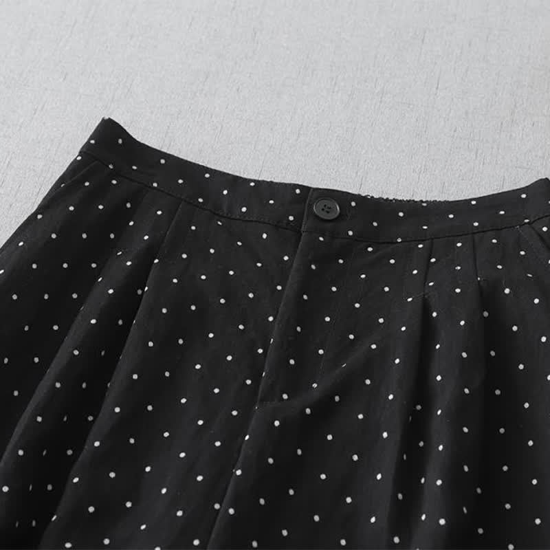 Buddha Stones Damen-Caprihose aus Baumwolle mit weitem Bein und Taschen, verziert mit Polka-Dot-Spitzenmuster - image 1