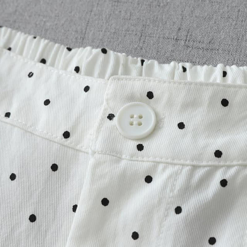 Buddha Stones Damen-Caprihose aus Baumwolle mit weitem Bein und Taschen, verziert mit Polka-Dot-Spitzenmuster - image 7