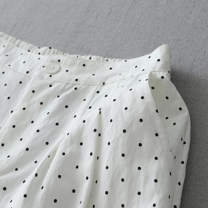 Buddha Stones Damen-Caprihose aus Baumwolle mit weitem Bein und Taschen, verziert mit Polka-Dot-Spitzenmuster - image 8