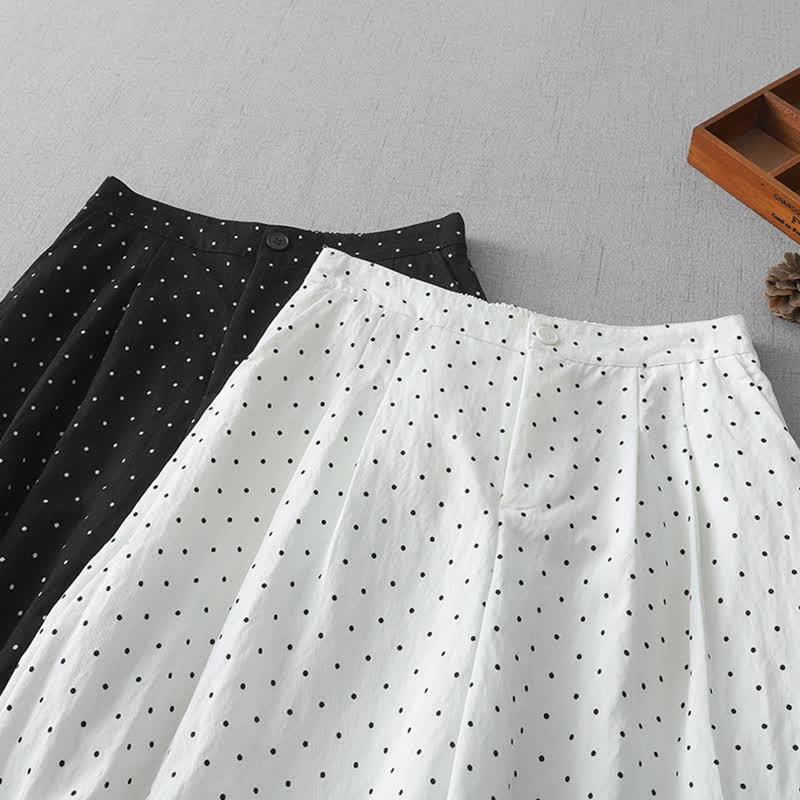Buddha Stones Damen-Caprihose aus Baumwolle mit weitem Bein und Taschen, verziert mit Polka-Dot-Spitzenmuster - image 15