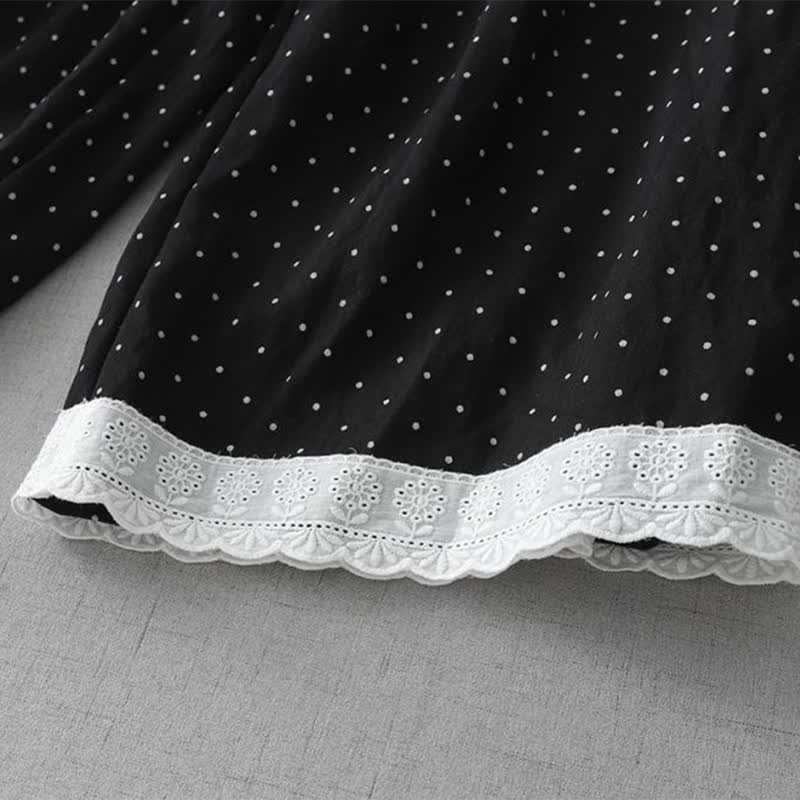 Buddha Stones Damen-Caprihose aus Baumwolle mit weitem Bein und Taschen, verziert mit Polka-Dot-Spitzenmuster - image 3