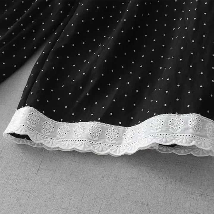 Buddha Stones Damen-Caprihose aus Baumwolle mit weitem Bein und Taschen, verziert mit Polka-Dot-Spitzenmuster - image 3
