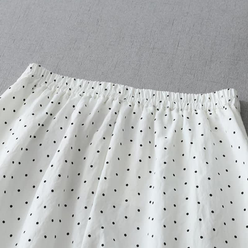 Buddha Stones Damen-Caprihose aus Baumwolle mit weitem Bein und Taschen, verziert mit Polka-Dot-Spitzenmuster - image 6