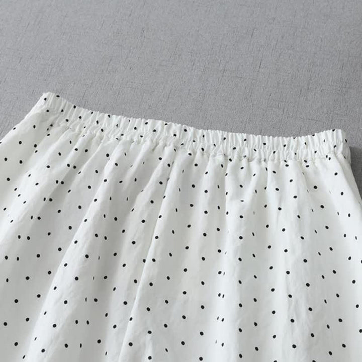 Buddha Stones Damen-Caprihose aus Baumwolle mit weitem Bein und Taschen, verziert mit Polka-Dot-Spitzenmuster - image 6