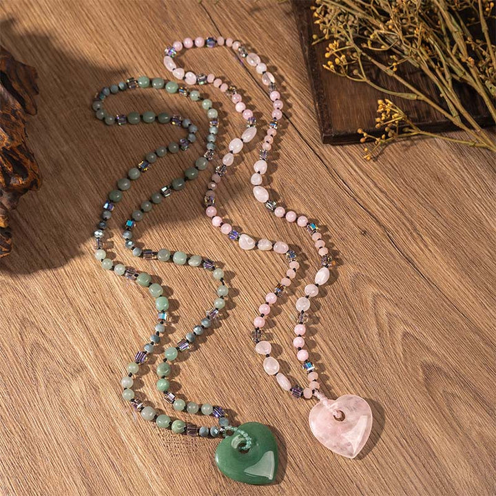 Buddha Stones Rosenquarz- und grüne Aventurin-Herzperlen-Anhänger - image 8
