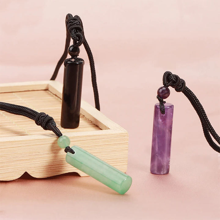 Buddha Stones Verschiedene Kristalle, Rosenquarz, grüner Aventurin und Amethyst, zylindrischer Heilhalsanhänger - image 0