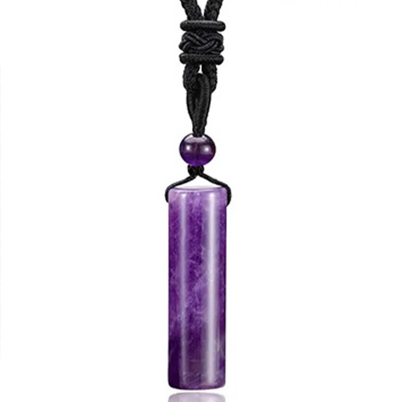 Buddha Stones Verschiedene Kristalle, Rosenquarz, grüner Aventurin und Amethyst, zylindrischer Heilhalsanhänger - Amethyst - image 1