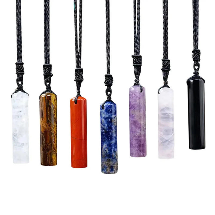 Buddha Stones Verschiedene Kristalle, Rosenquarz, grüner Aventurin und Amethyst, zylindrischer Heilhalsanhänger - image 19