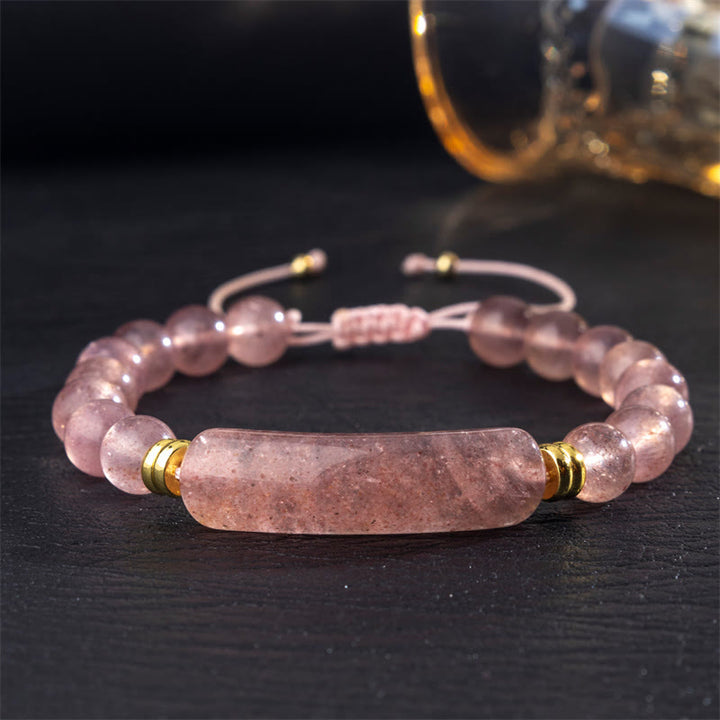 Buddha Stones Armband für positive Transformation aus Amethystgrünem Aventurin, Tigerauge und Erdbeerquarz - Erdbeerquarz (Handgelenkumfang 14-18 cm) - image 7