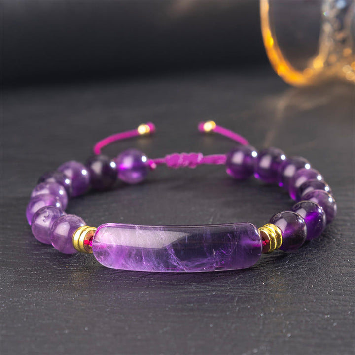 Buddha Stones Armband für positive Transformation aus Amethystgrünem Aventurin, Tigerauge und Erdbeerquarz - Amethyst (Handgelenkumfang 14-18 cm) - image 5
