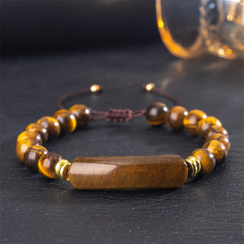 Buddha Stones Armband für positive Transformation aus Amethystgrünem Aventurin, Tigerauge und Erdbeerquarz - Tigerauge (Handgelenkumfang 14-18 cm) - image 3