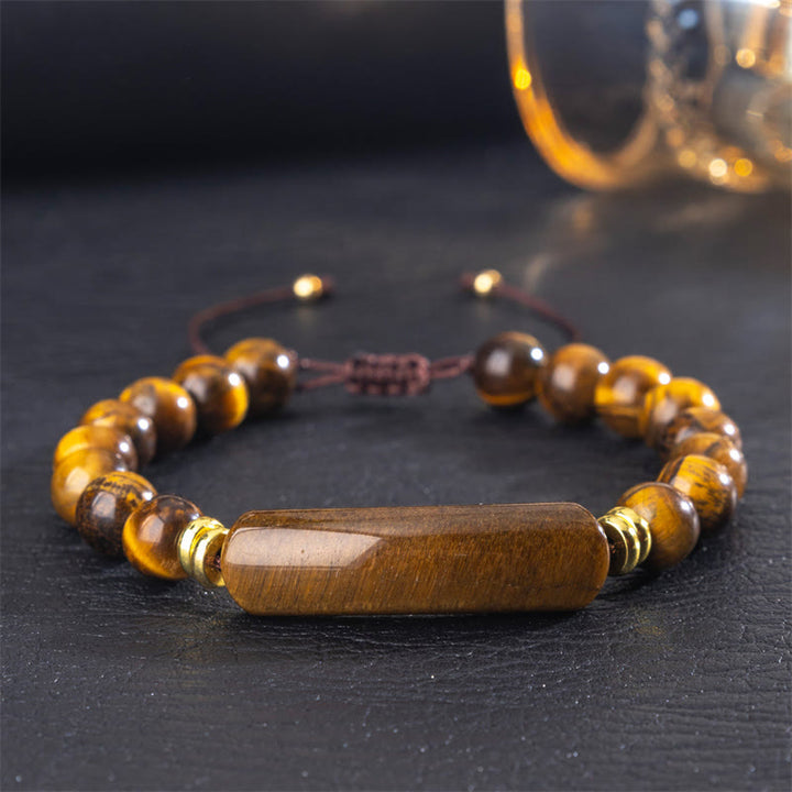 Buddha Stones Armband für positive Transformation aus Amethystgrünem Aventurin, Tigerauge und Erdbeerquarz - Tigerauge (Handgelenkumfang 14-18 cm) - image 3