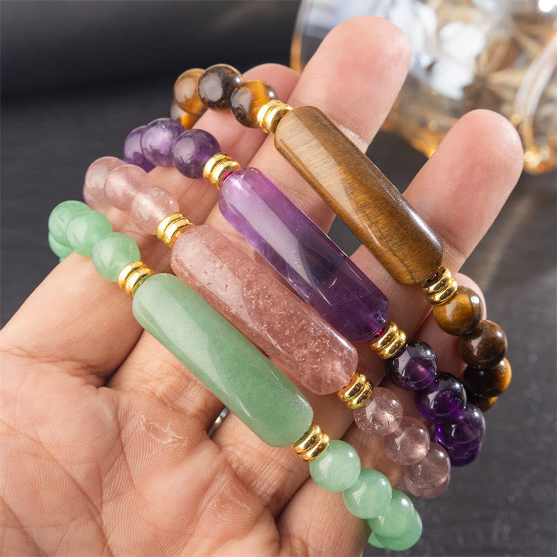 Buddha Stones Armband für positive Transformation aus Amethystgrünem Aventurin, Tigerauge und Erdbeerquarz - image 11
