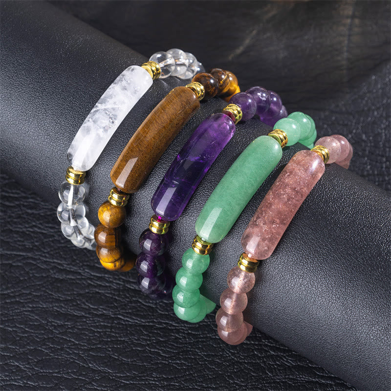 Buddha Stones Armband für positive Transformation aus Amethystgrünem Aventurin, Tigerauge und Erdbeerquarz - image 1