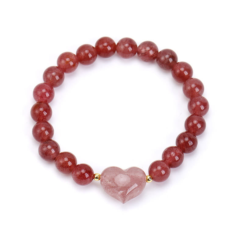 Buddha Stones Natürliches Amethyst-Grünes Aventurin-Tigerauge-Erdbeerquarz-Liebesherz-Spirituelles Armband - Erdbeerquarz (Handgelenkumfang 14-16 cm) - image 25
