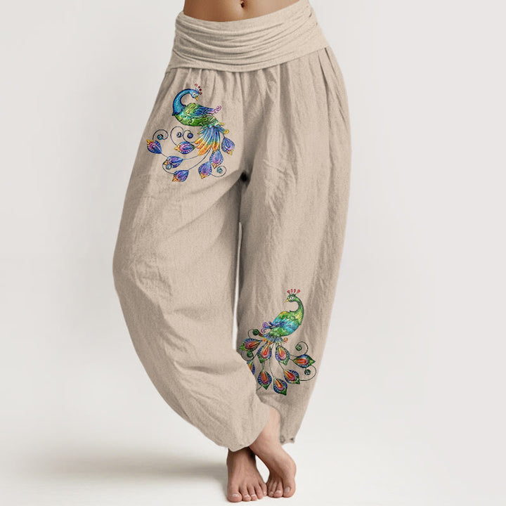 Buddha Stones Baumwoll-Haremshose mit buntem Pfauenmuster und elastischem Bund für Damen - Bräunen - US16, UK/AU20, EU48 (3XL) - image 11