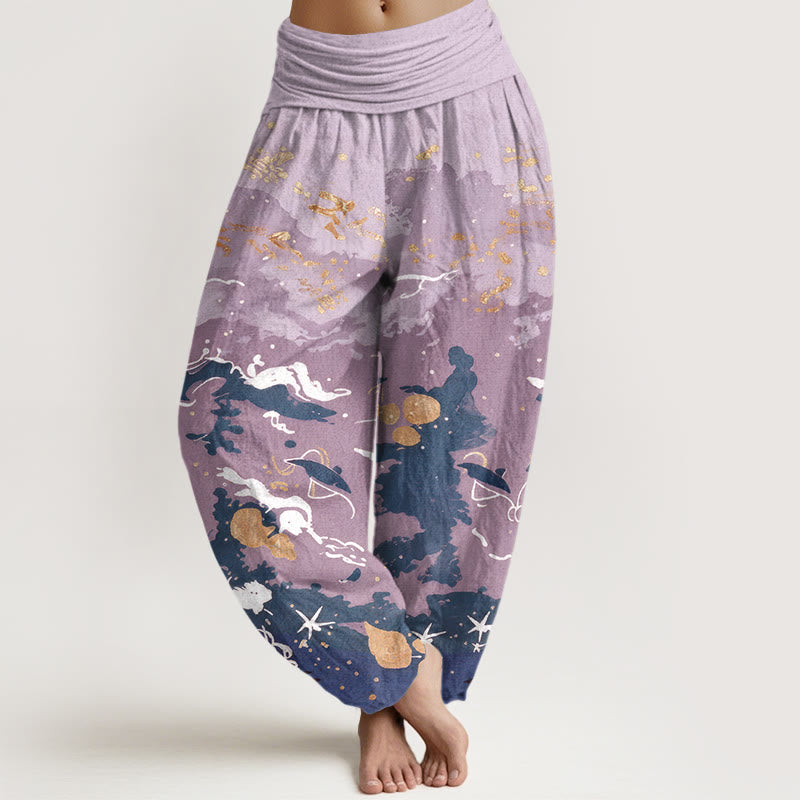 Buddha Stones Damen-Haremshose aus Baumwolle mit Wellen- und Himmelsmuster, elastischer Bund - Lavendel - US16, UK/AU20, EU48 (3XL) - image 8