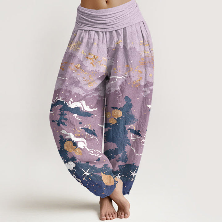 Buddha Stones Damen-Haremshose aus Baumwolle mit Wellen- und Himmelsmuster, elastischer Bund - Lavendel - US16, UK/AU20, EU48 (3XL) - image 8