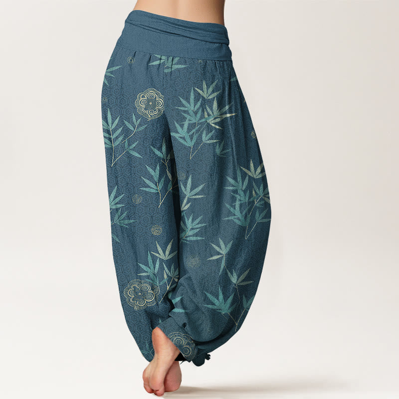 Buddha Stones Haremshose aus Baumwolle mit geometrischem Bambusblumenmuster und elastischem Bund für Damen - image 9