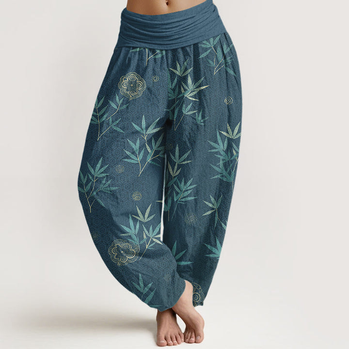 Buddha Stones Haremshose aus Baumwolle mit geometrischem Bambusblumenmuster und elastischem Bund für Damen - Dunkelcyan - US16, UK/AU20, EU48 (3XL) - image 8