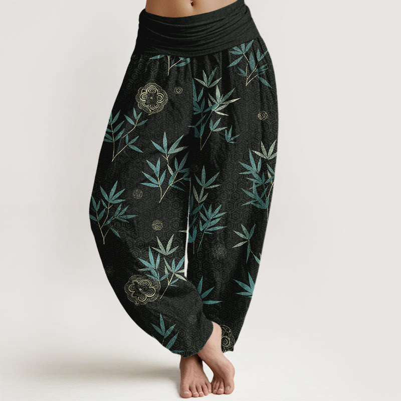 Buddha Stones Haremshose aus Baumwolle mit geometrischem Bambusblumenmuster und elastischem Bund für Damen - Schwarz - US16, UK/AU20, EU48 (3XL) - image 5