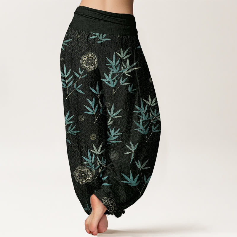 Buddha Stones Haremshose aus Baumwolle mit geometrischem Bambusblumenmuster und elastischem Bund für Damen - image 6