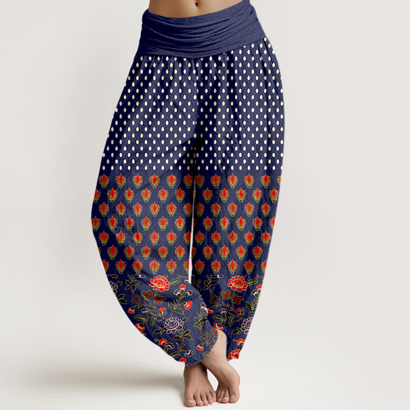 Buddha Stones Damen-Haremshose mit Baumwollpunkten, rot-lila Blumenmuster und elastischem Bund - Mitternachtsblau - US16, UK/AU20, EU48 (3XL) - image 5