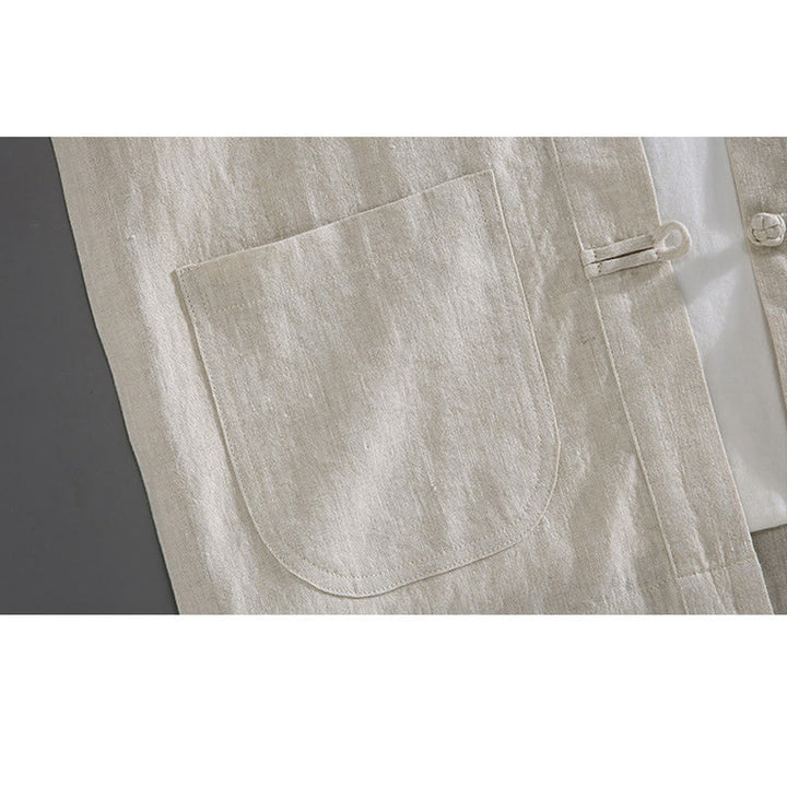 Buddha Stones Vintage Plain Tang Suit Chinesisches Herrenhemd mit Froschknöpfen und Taschen - image 1