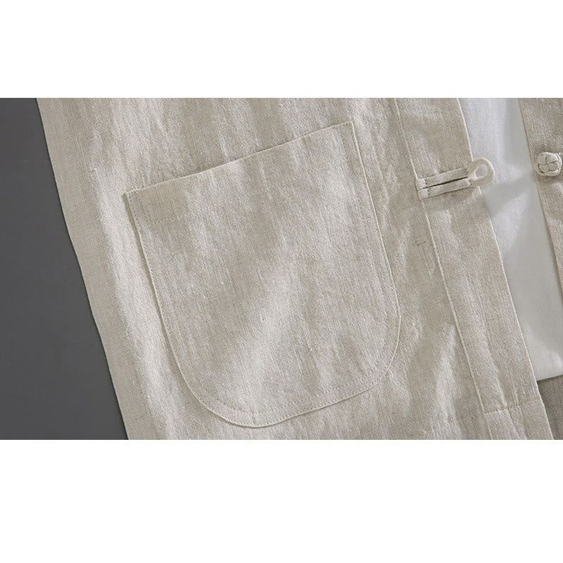 Buddha Stones Vintage Plain Tang Suit Chinesisches Herrenhemd mit Froschknöpfen und Taschen - image 1