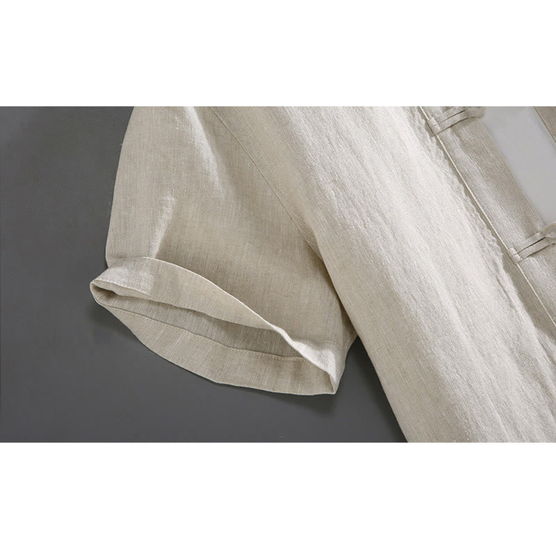 Buddha Stones Vintage Plain Tang Suit Chinesisches Herrenhemd mit Froschknöpfen und Taschen - image 2
