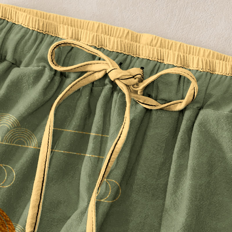 Buddha Stones Damenhose aus reiner Baumwolle mit Koi-Fisch-Wellenmuster, elastischem Bund und Taschen - image 2