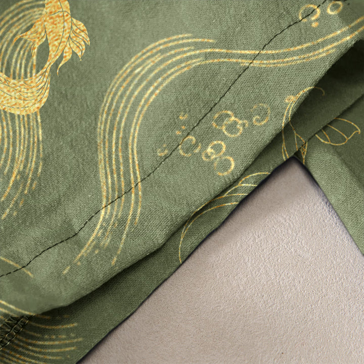 Buddha Stones Damenhose aus reiner Baumwolle mit Koi-Fisch-Wellenmuster, elastischem Bund und Taschen - image 4