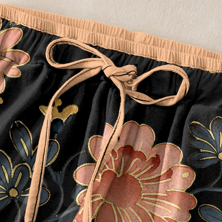 Buddha Stones Damenhose aus reiner Baumwolle mit Katzen-, Schmetterlings- und rosa Blütenmuster, elastischem Bund und Taschen - image 1