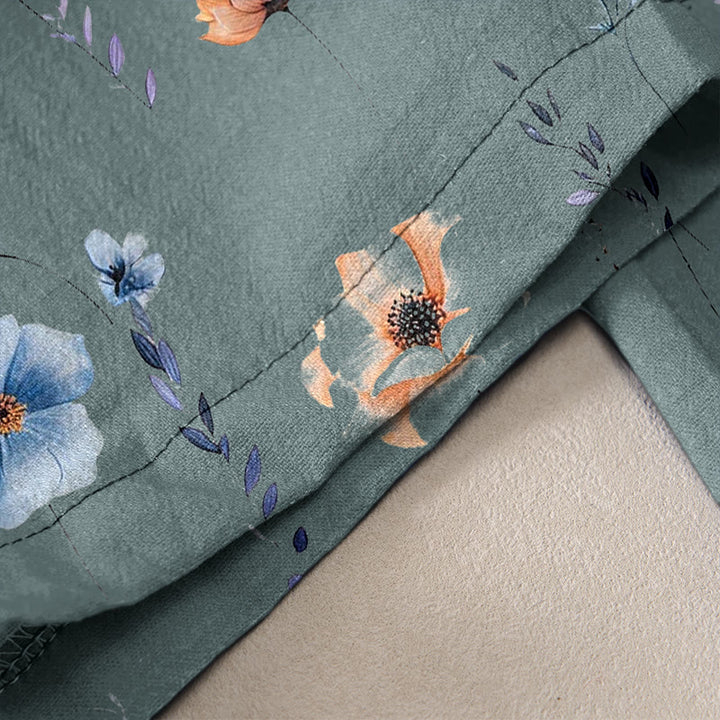 Buddha Stones Damenhose aus reiner Baumwolle mit Wildblumen-Pfirsichblütenmuster, elastischem Bund und Taschen - image 2