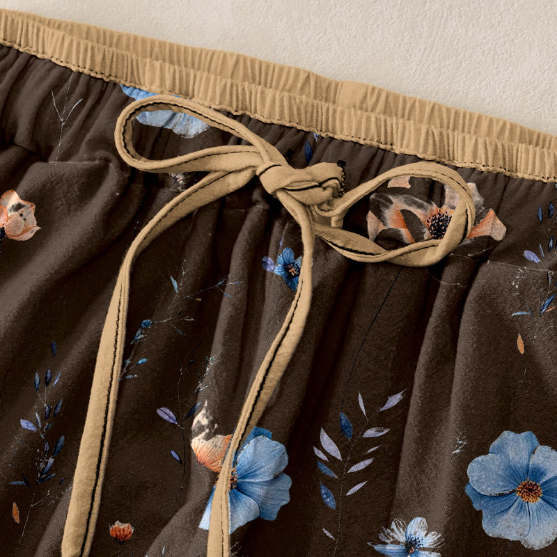 Buddha Stones Damenhose aus reiner Baumwolle mit Wildblumen-Pfirsichblütenmuster, elastischem Bund und Taschen - image 5