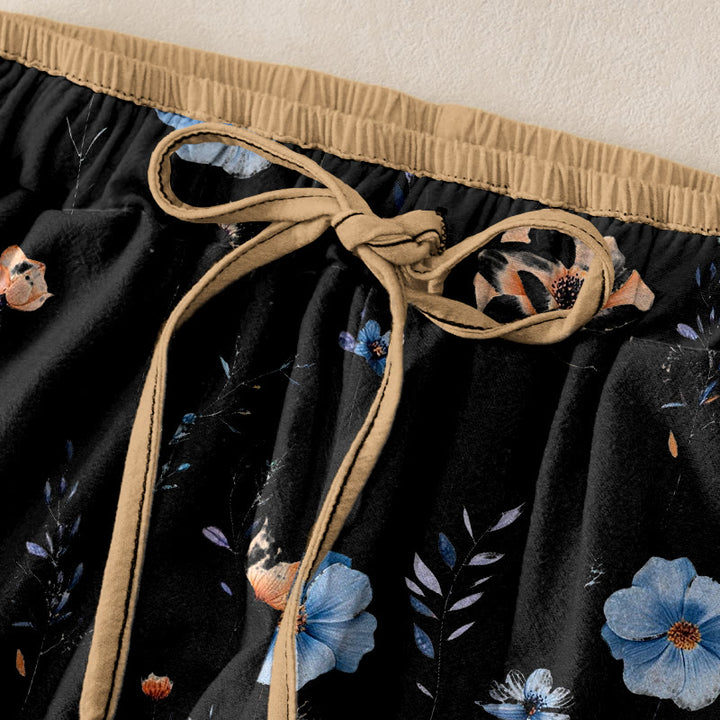 Buddha Stones Damenhose aus reiner Baumwolle mit Wildblumen-Pfirsichblütenmuster, elastischem Bund und Taschen - image 9