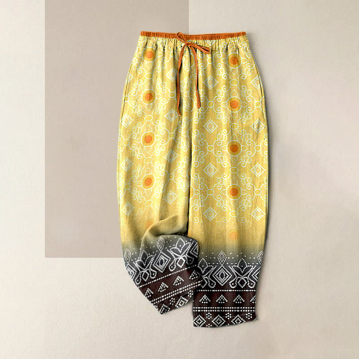 Buddha Stones Damenhose aus reiner Baumwolle mit geometrischem Rautenmuster und Punkten, elastischem Bund und Taschen - Khaki - US16, UK/AU20, EU48 (3XL) - image 3