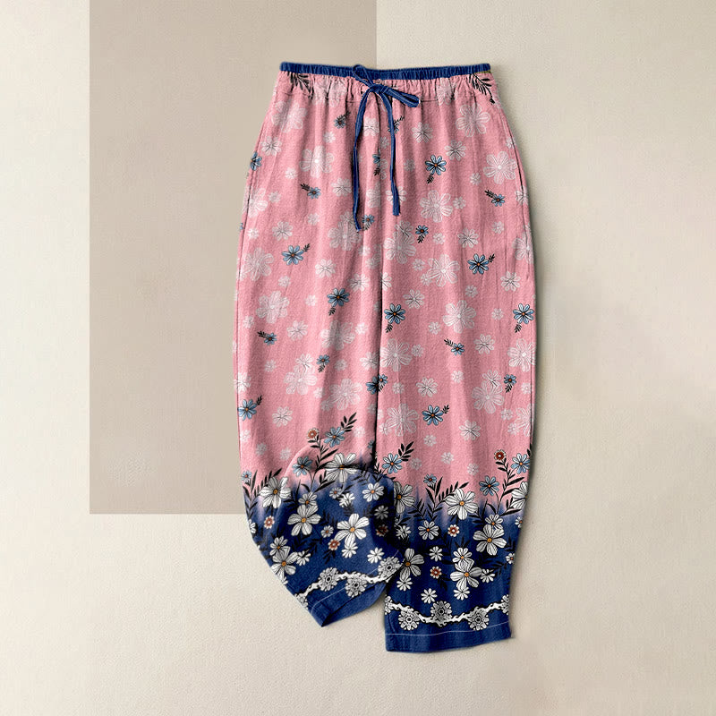 Buddha Stones Damenhose aus reiner Baumwolle mit Gänseblümchenmuster, elastischem Bund und Taschen - Hellrosa - US16, UK/AU20, EU48 (3XL) - image 3