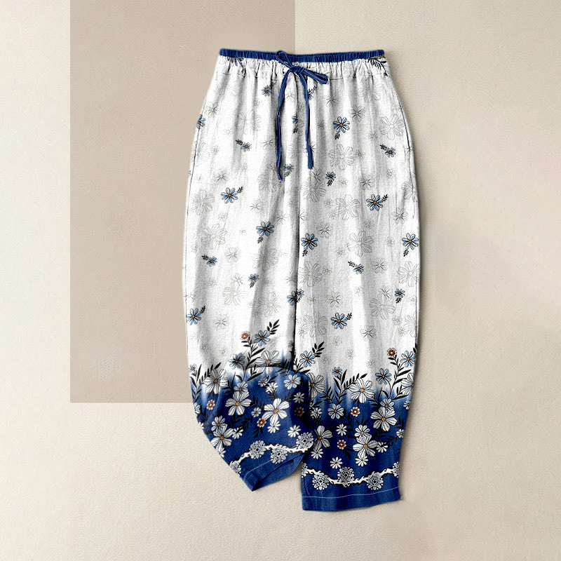 Buddha Stones Damenhose aus reiner Baumwolle mit Gänseblümchenmuster, elastischem Bund und Taschen - Weißer Rauch - US16, UK/AU20, EU48 (3XL) - image 6