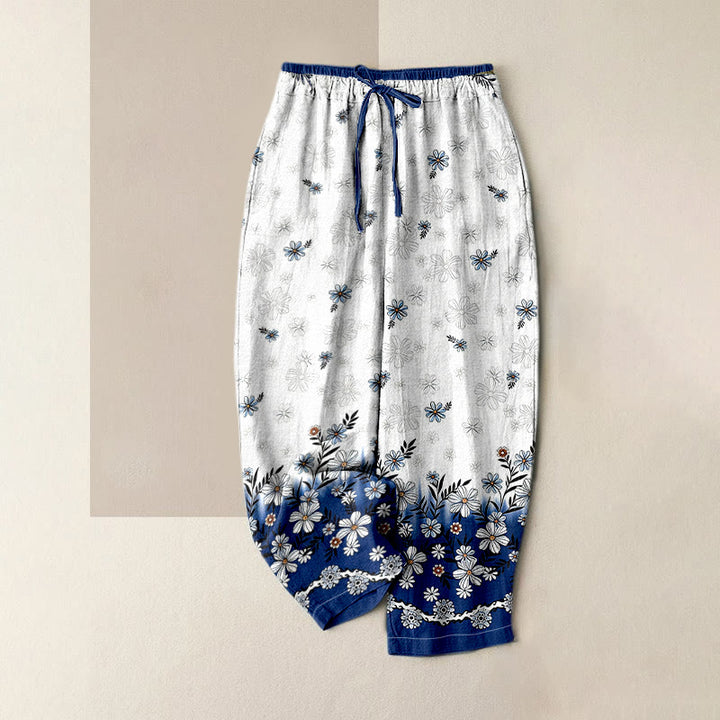 Buddha Stones Damenhose aus reiner Baumwolle mit Gänseblümchenmuster, elastischem Bund und Taschen - Weißer Rauch - US16, UK/AU20, EU48 (3XL) - image 6