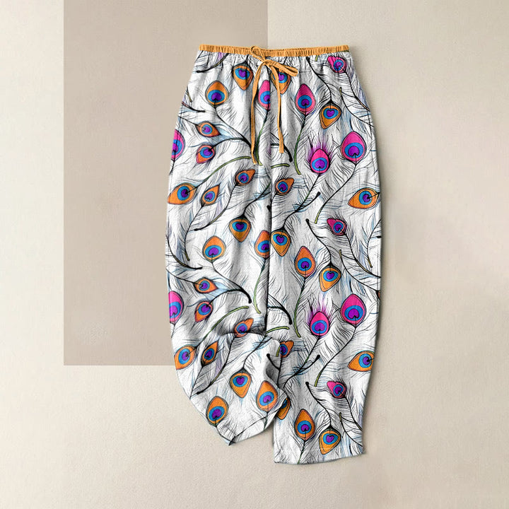 Buddha Stones Damenhose aus reiner Baumwolle mit Pfauenherzmuster, elastischem Bund und Taschen - Orange - US16, UK/AU20, EU48 (3XL) - image 0