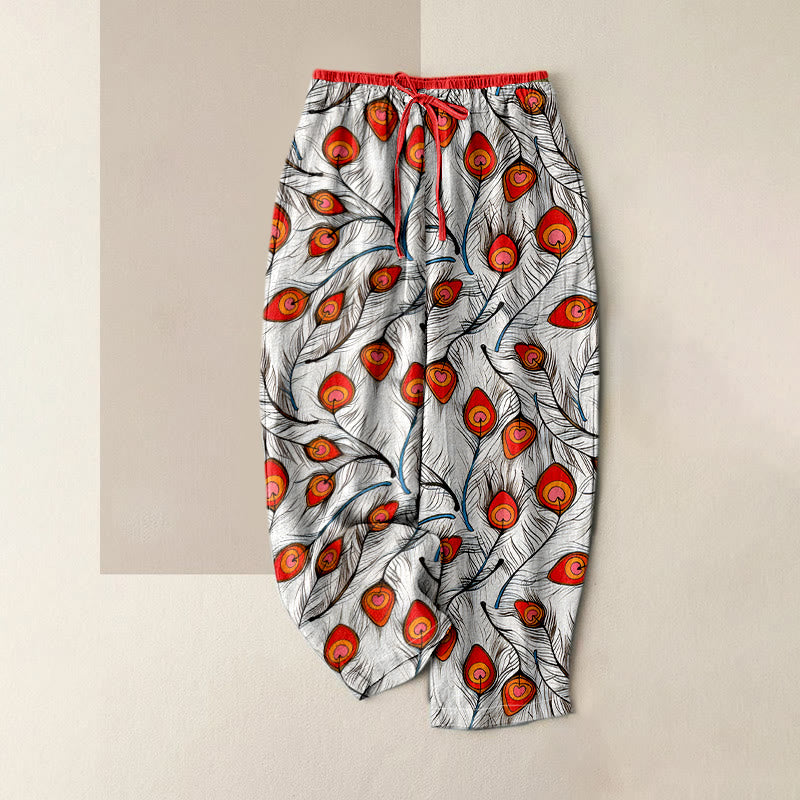Buddha Stones Damenhose aus reiner Baumwolle mit Pfauenherzmuster, elastischem Bund und Taschen - Rot - US16, UK/AU20, EU48 (3XL) - image 3