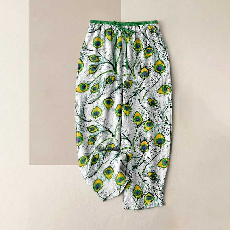 Buddha Stones Damenhose aus reiner Baumwolle mit Pfauenherzmuster, elastischem Bund und Taschen - Waldgrün - US16, UK/AU20, EU48 (3XL) - image 6